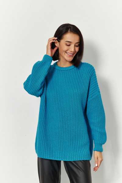 Свитер крупной вязки из хлопка (one size, бирюзовый) 2679